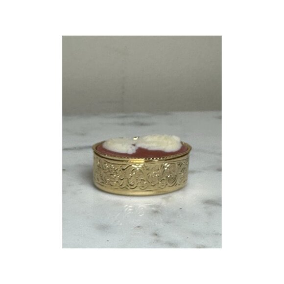 Vintage Cameo Pill Box, Gold Ornate Trinket Box, Victorian Style Keepsake Box, S - Picture 6 of 9